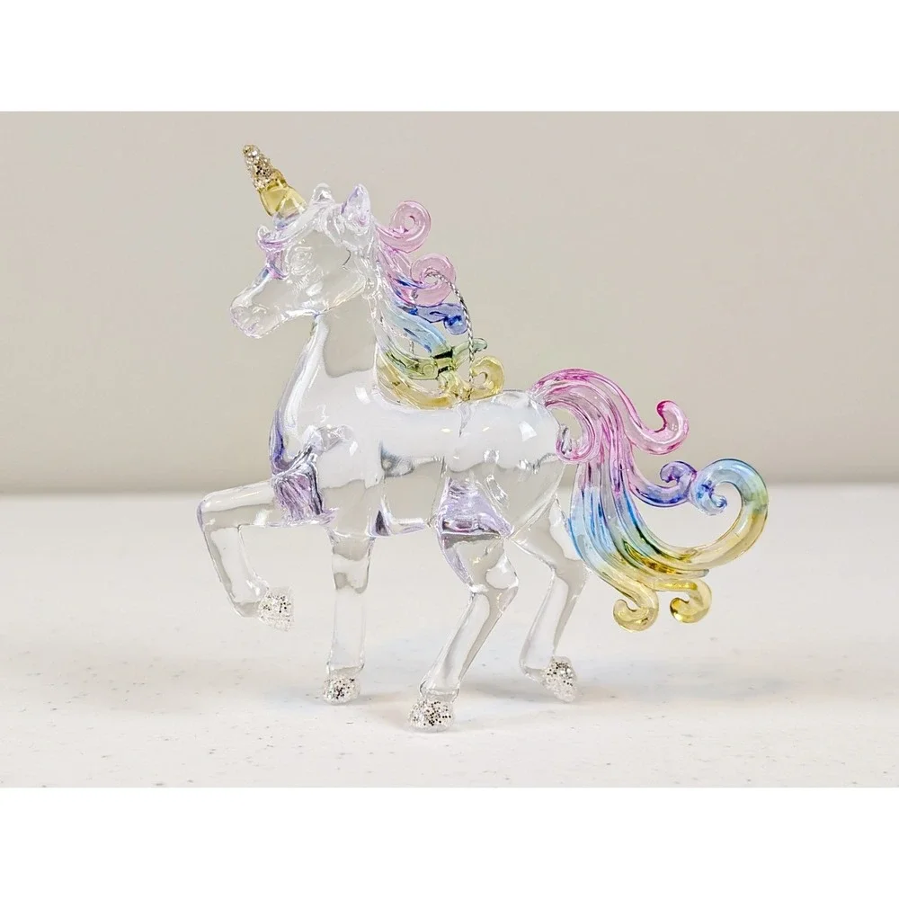 Crystal Like Rainbow Unicorn Ornament, Translucent, Glitter, Plastic, Christmas